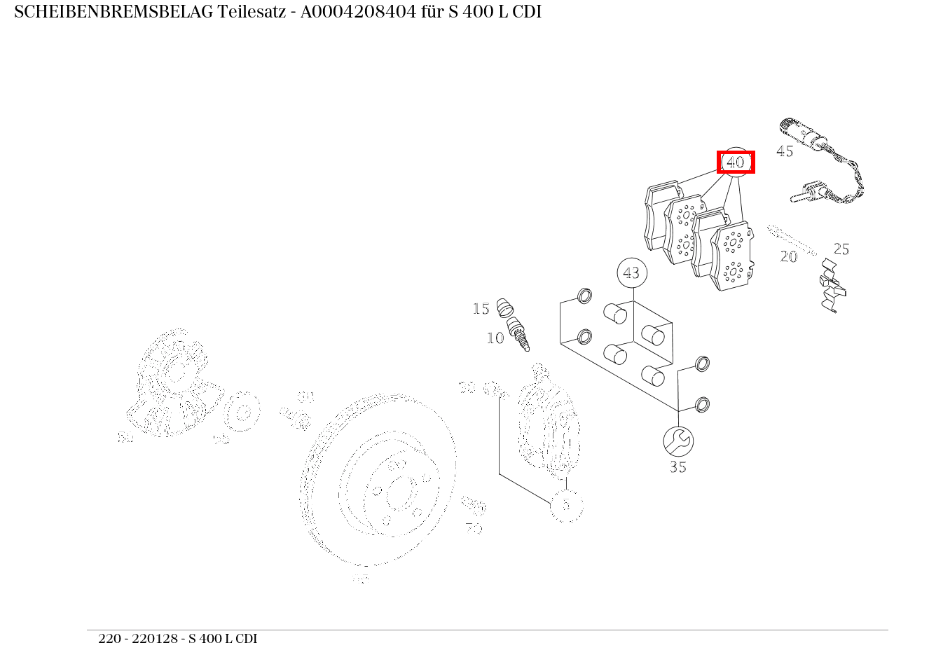 Scheibenbremsbelag Teilesatz S 400 L CDI 220 Scheibenbremsbelag Teilesatz S 400 L CDI 220
