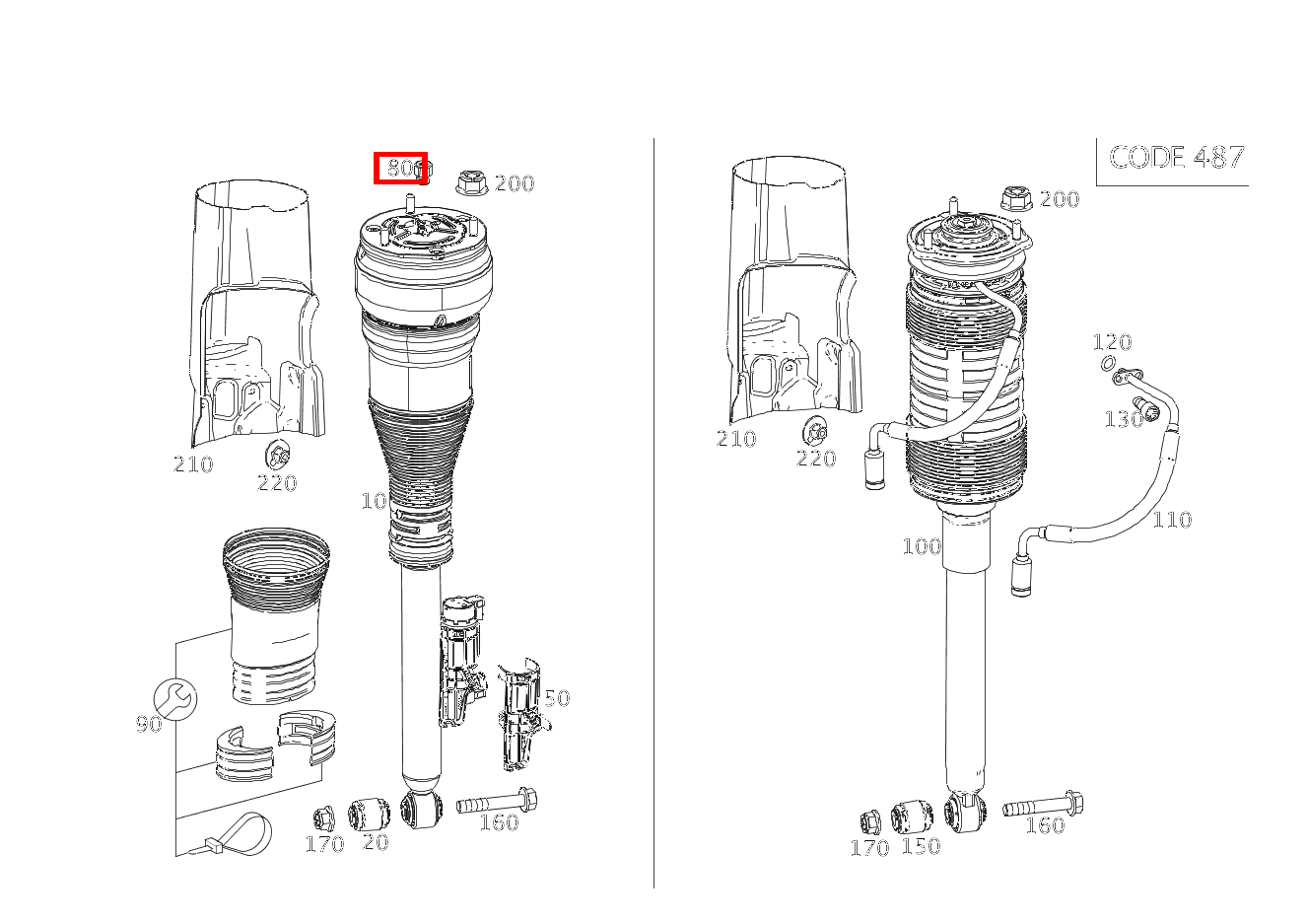 Anschlussstutzen LUFTFEDERBEIN LINKS UND RECHTS Mercedes-AMG S 63 4MATIC Coupé 221