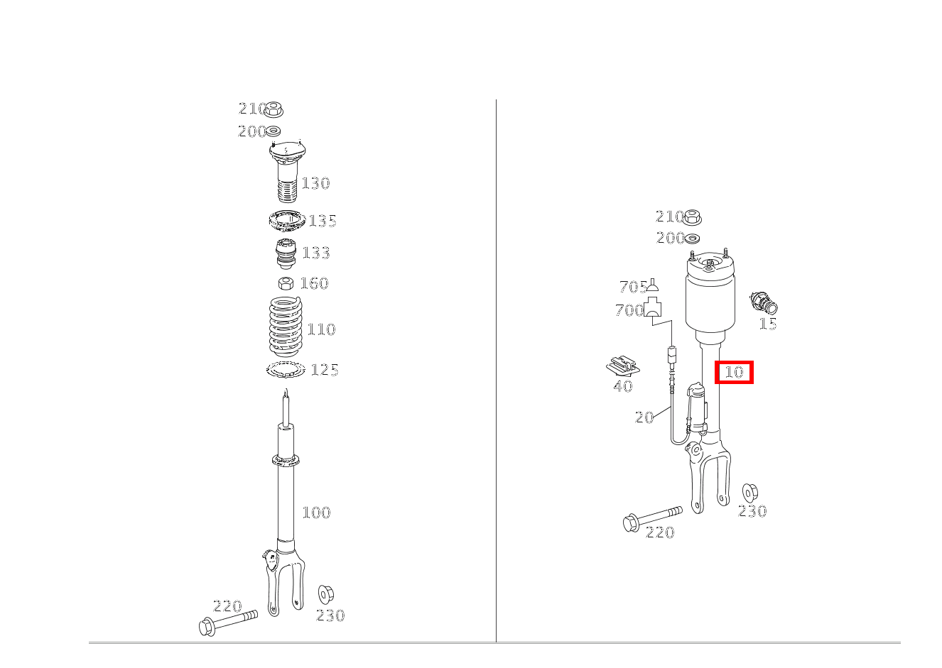 Federbein VORN LINKS UND RECHTS ML 63 AMG 4MATIC Off-Roader 164