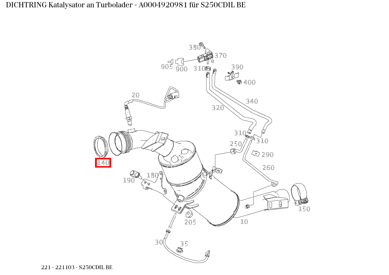 Dichtring Katalysator an Turbolader S250CDIL BE 221