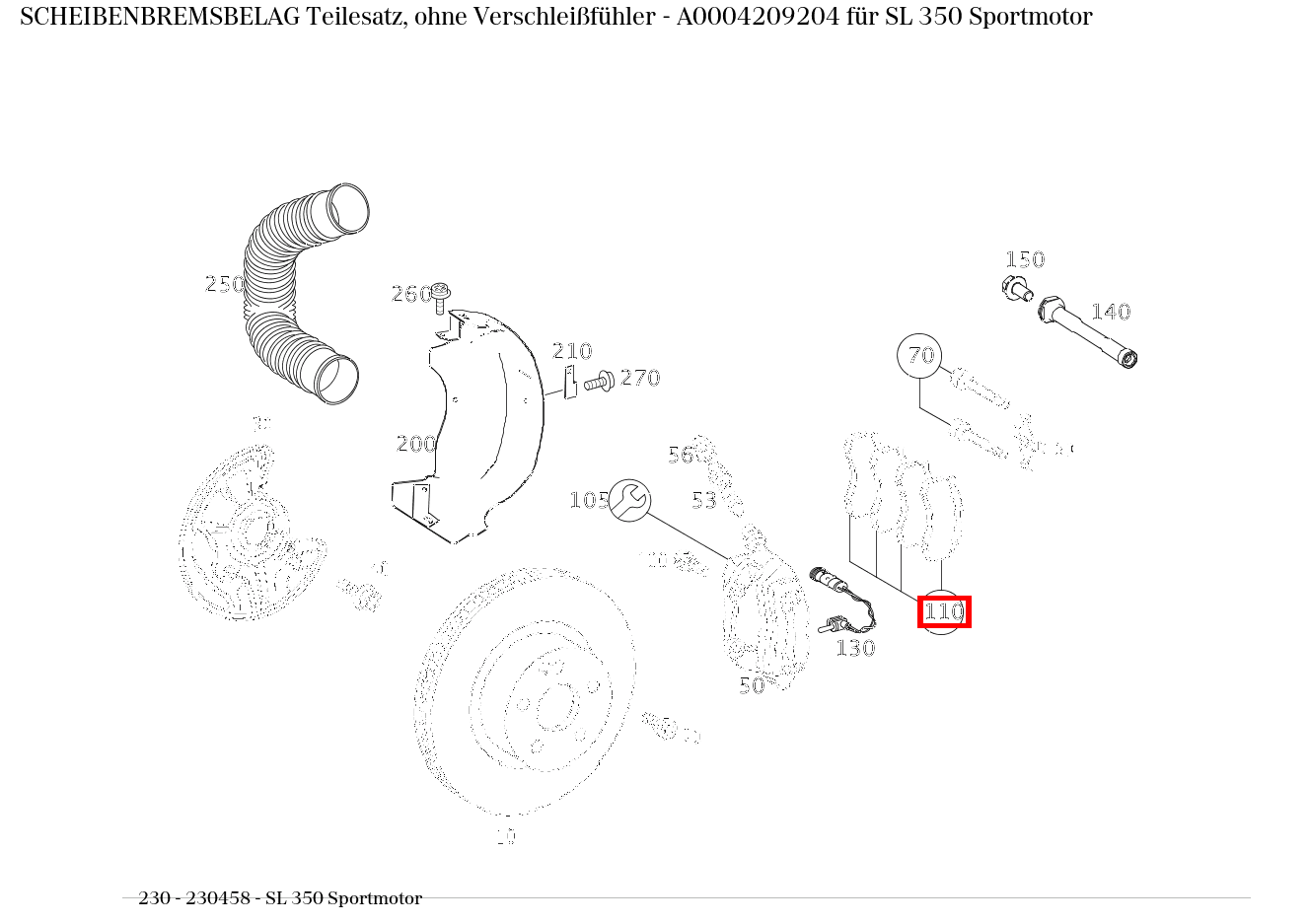 Scheibenbremsbelag Teilesatz, ohne Verschleißfühler SL 350 Sportmotor 230 Scheibenbremsbelag Teilesatz, ohne Verschleißfühler SL 350 Sportmotor 230