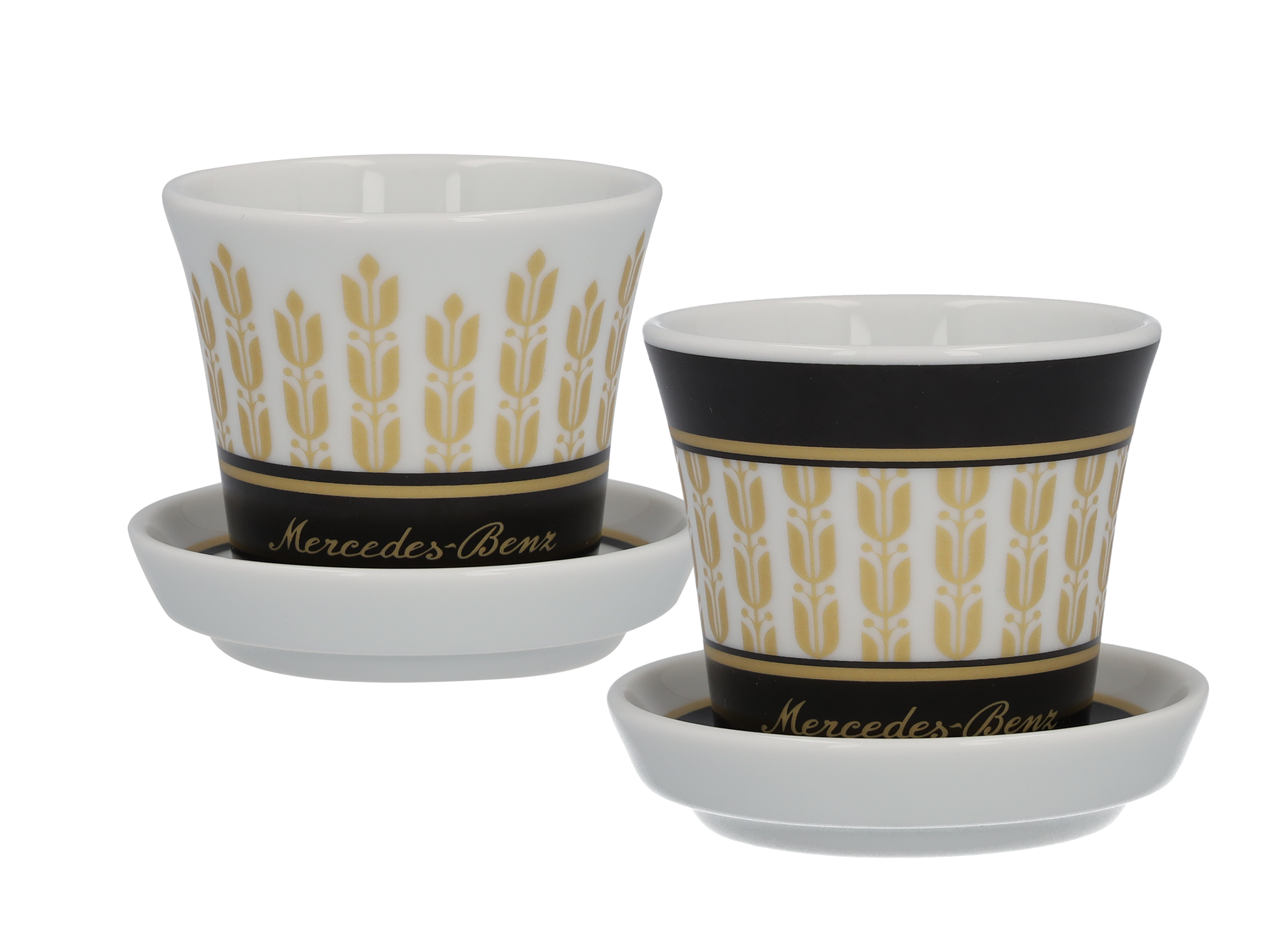 Espressotassen Set, 90 ml, 4-teilig, schwarz/weiß/goldfarben, Porzellan