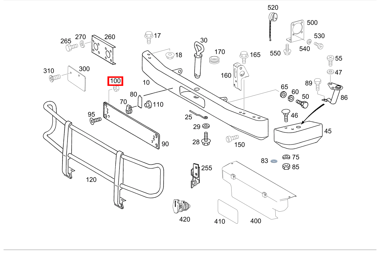 Sechskantmutter Kennzeichenblende an Stoßfänger; M5 G 300 CDI/4X4/3428 Lang 461
