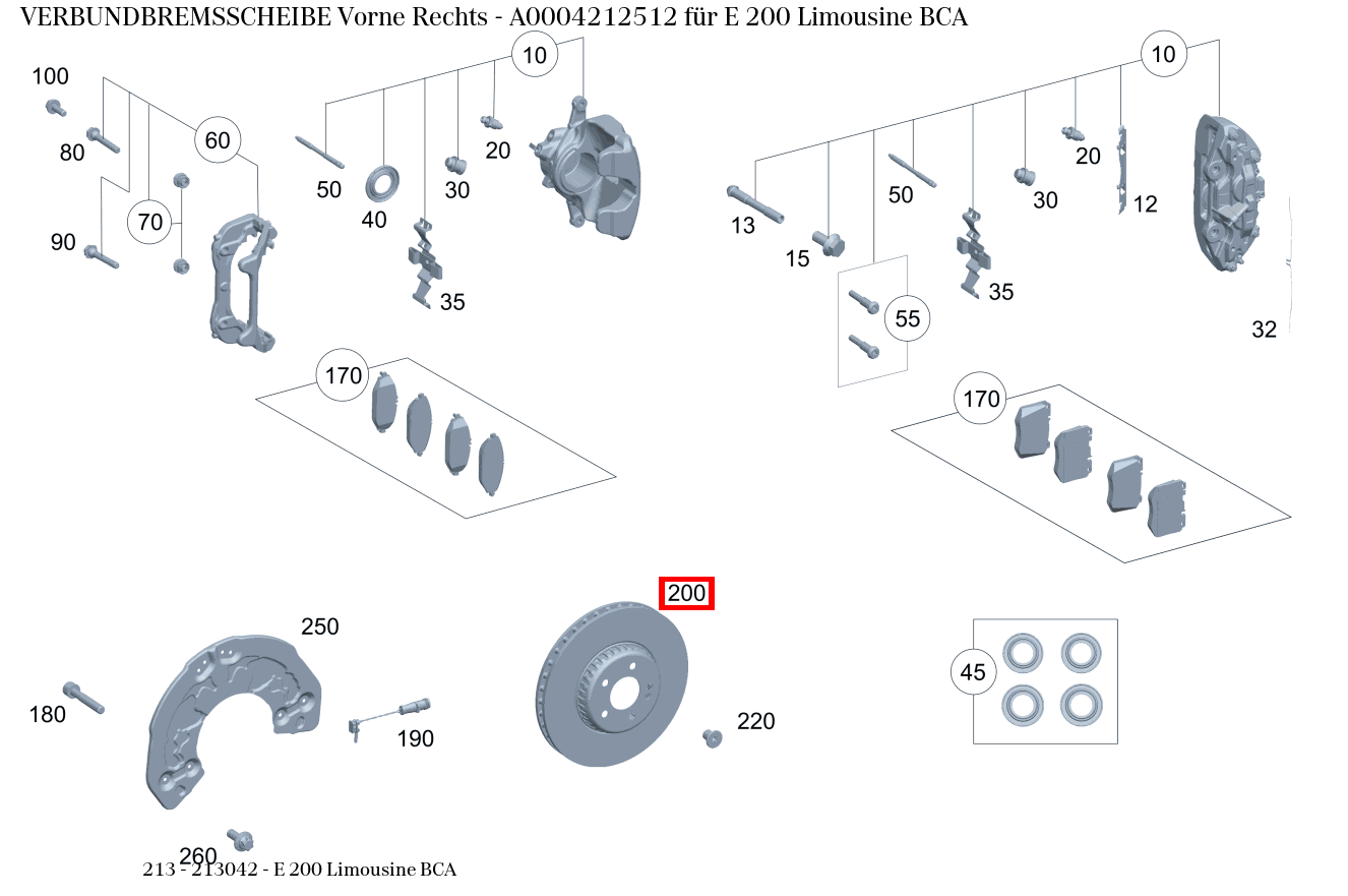 Verbundbremsscheibe Vorne Rechts E 200 Limousine BCA 213