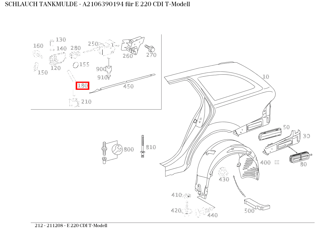 Schlauch TANKMULDE E 220 CDI T-Modell 212