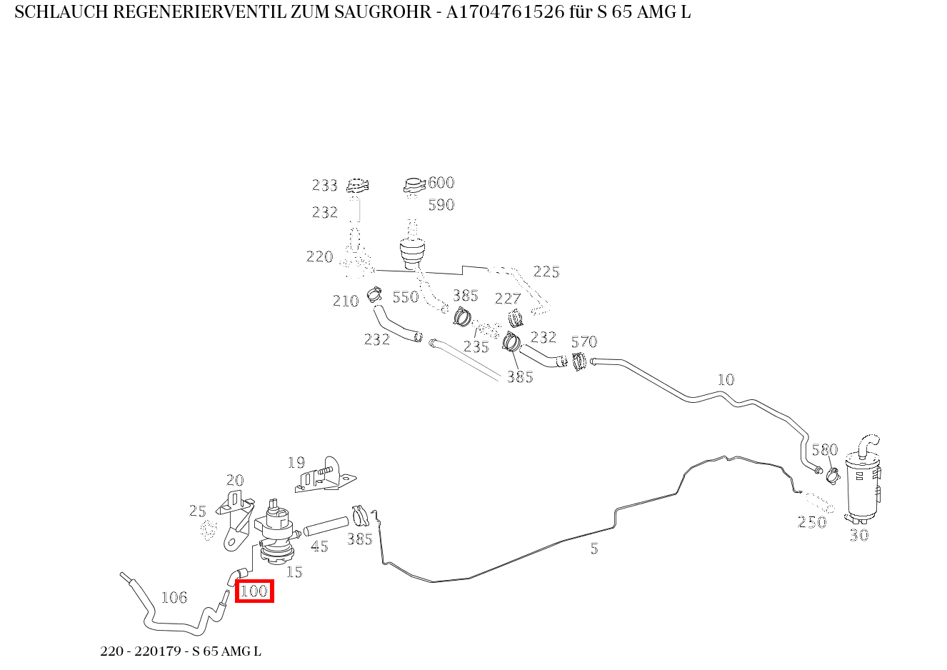 Schlauch REGENERIERVENTIL ZUM SAUGROHR S 65 AMG L 220