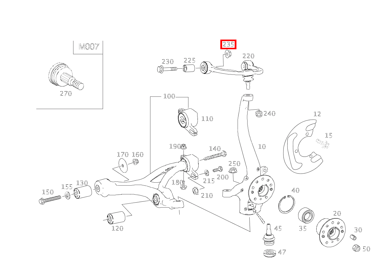 Mutter QUERLENKER OBEN AN AUFBAU; M10 R 500 L 251