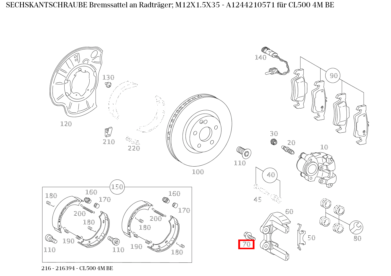 Sechskantschraube Bremssattel an Radträger; M12X1.5X35 CL500 4M BE 216
