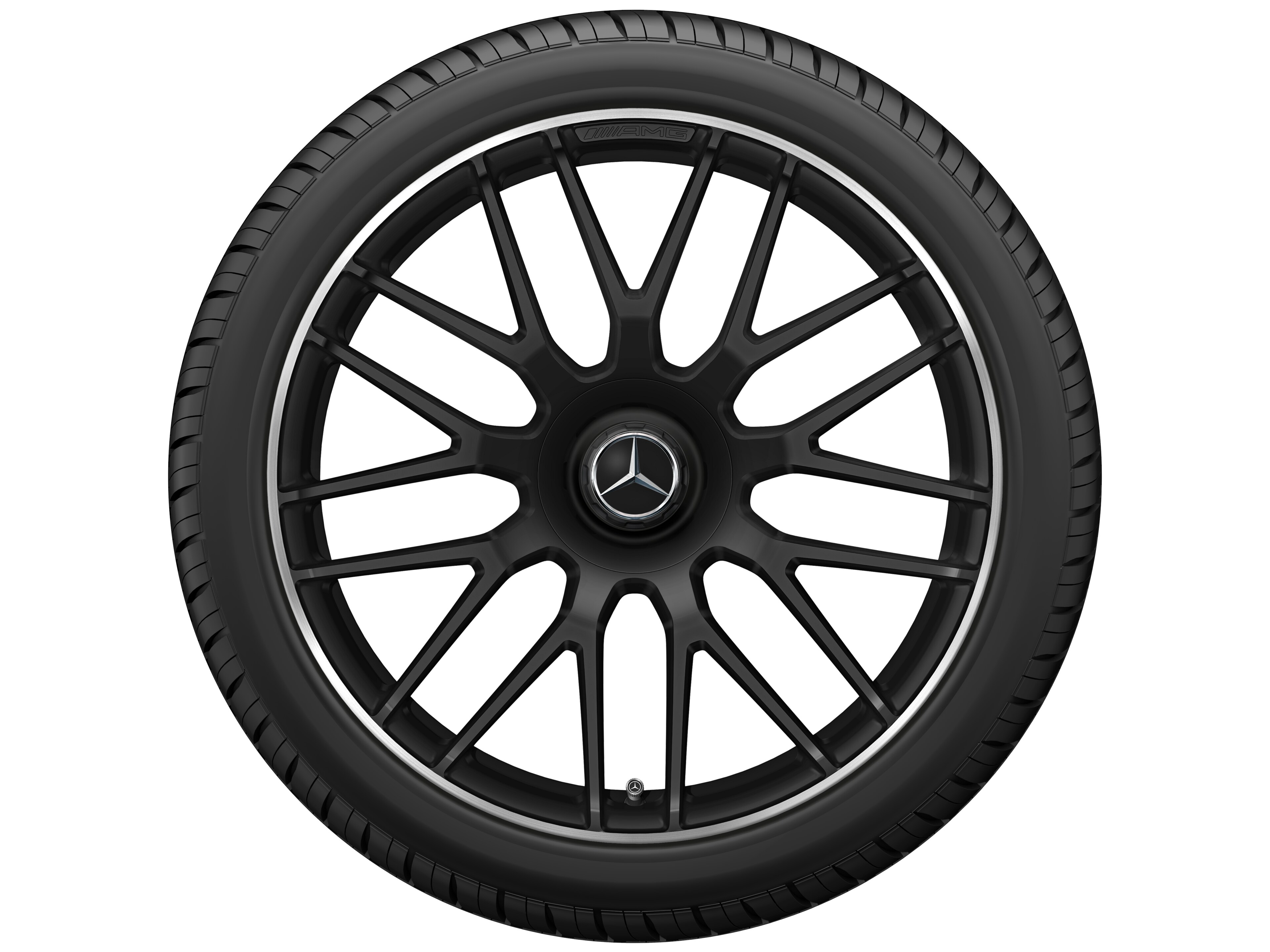 Mercedes-Benz - AMG Schmiederad im Kreuzspeichen-Design, 48,3 cm (19 Zoll), Felgenhorn glanzgedreht 9 J x 19 ET 27, schwarz matt
