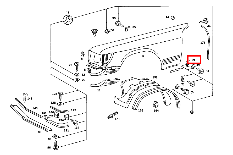 CLIPSMUTTER BLECHSCHRAUBE VORDERKOTFLUEGEL AN QUERTRAEGER 560 SL 107