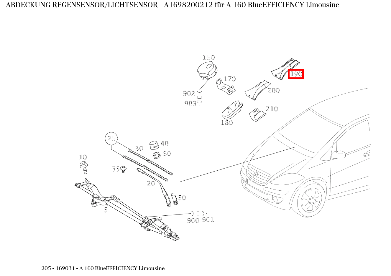 Abdeckung REGENSENSOR/LICHTSENSOR A 160 BlueEFFICIENCY Limousine 205 Abdeckung REGENSENSOR/LICHTSENSOR A 160 BlueEFFICIENCY Limousine 205