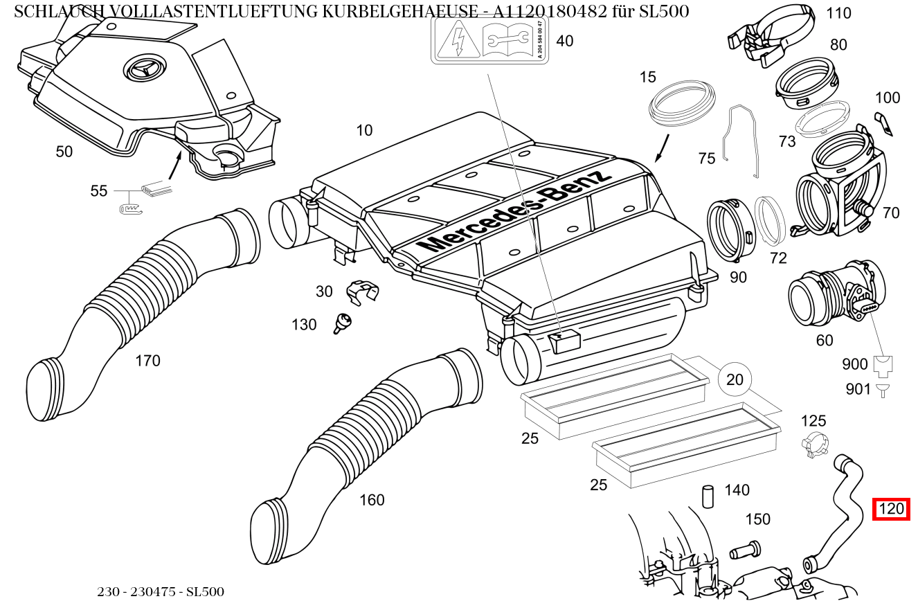 Schlauch VOLLLASTENTLUEFTUNG KURBELGEHAEUSE SL500 230