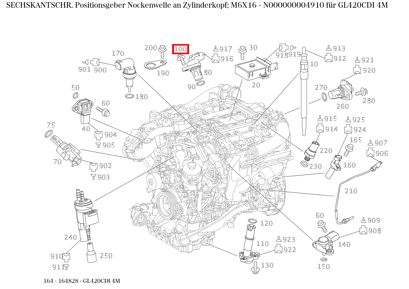 Sechskantschraube Positionsgeber Nockenwelle an Zylinderkopf; M6X16 GL420CDI 4M 164 Sechskantschraube Positionsgeber Nockenwelle an Zylinderkopf; M6X16 GL420CDI 4M 164