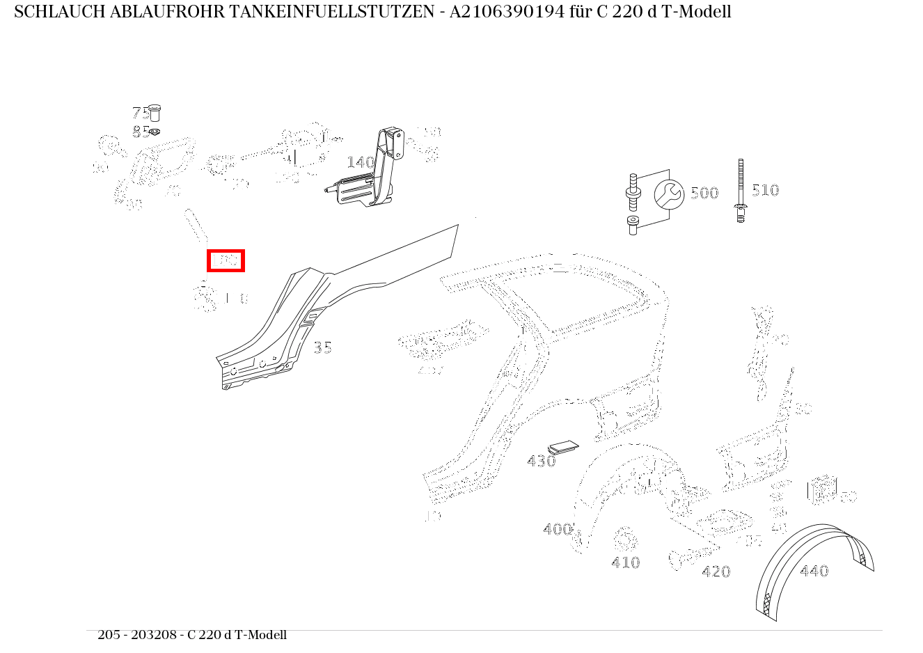 Schlauch ABLAUFROHR TANKEINFUELLSTUTZEN C 220 d T-Modell 205