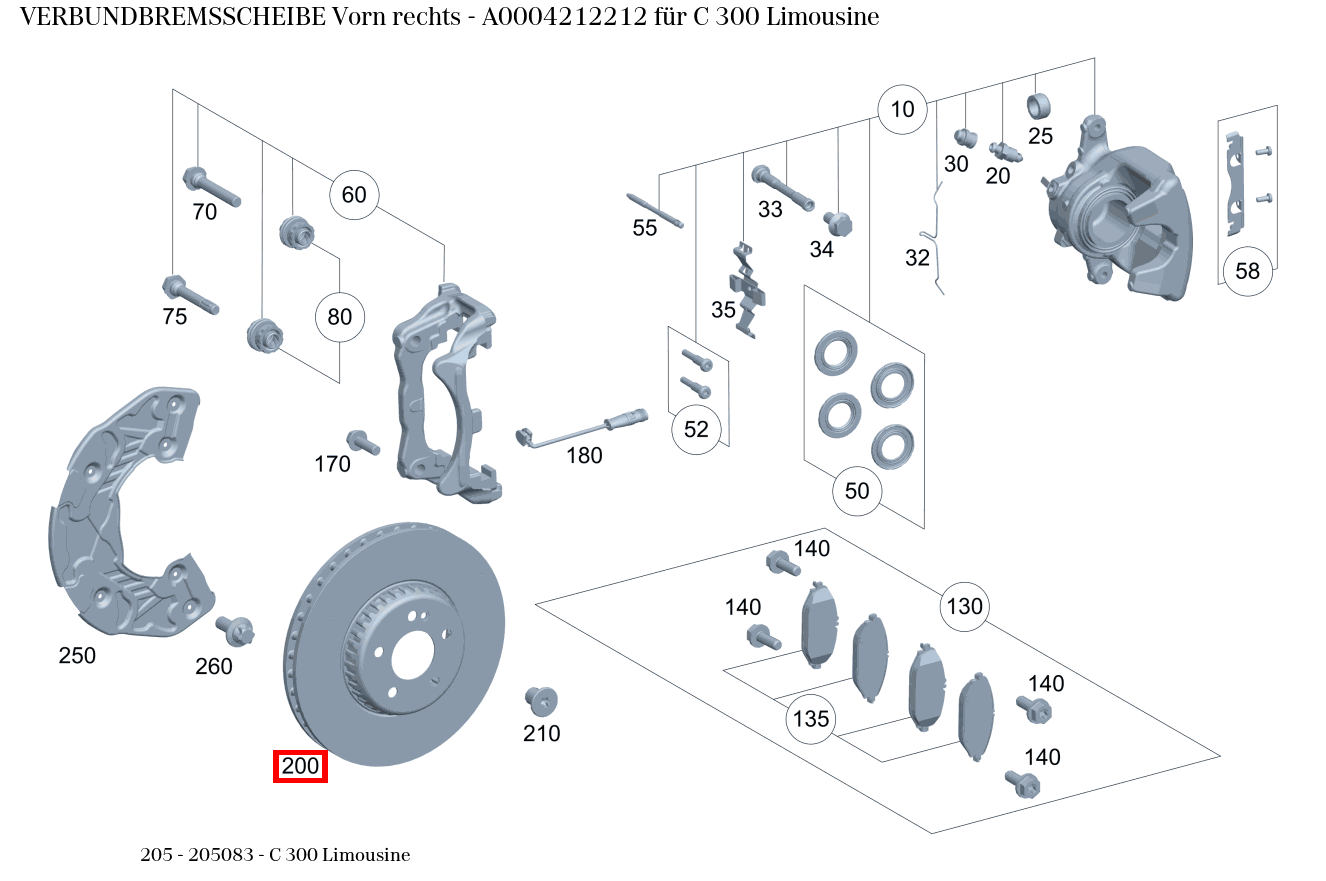 Verbundbremsscheibe Vorn rechts C 300 Limousine 205