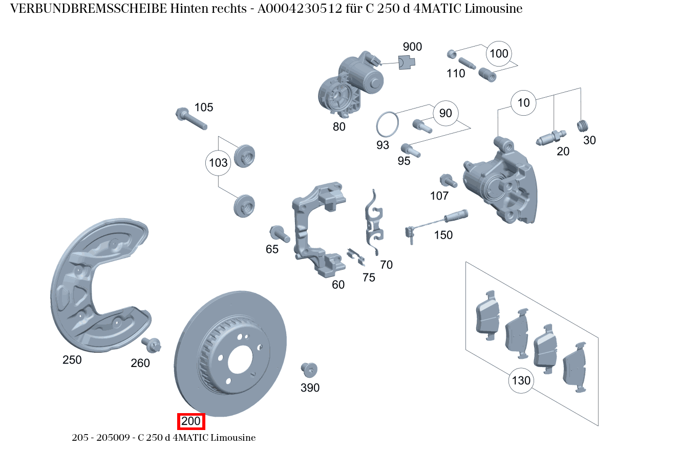 Verbundbremsscheibe Hinten rechts C 250 d 4MATIC Limousine 205