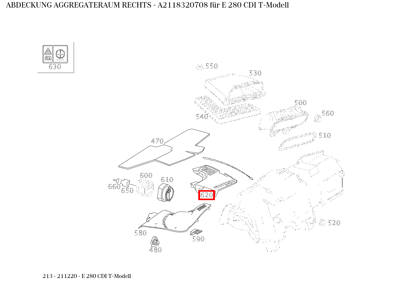 Abdeckung AGGREGATERAUM RECHTS E 280 CDI T-Modell 213