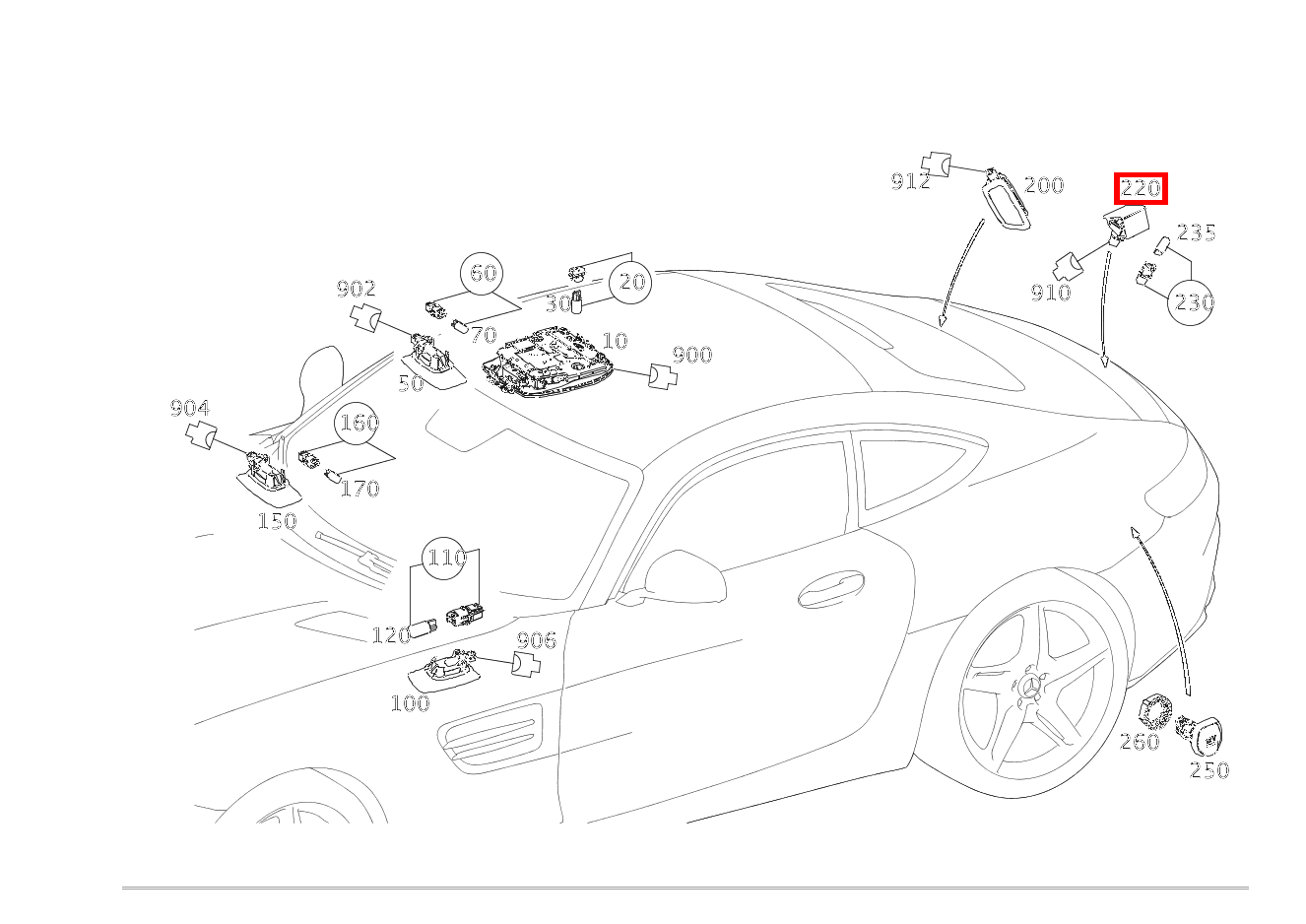 Innenleuchte UMGEBUNGSBELEUCHTUNG, AN VERKLEIDUNG HECKDECKEL Mercedes-AMG GT 190