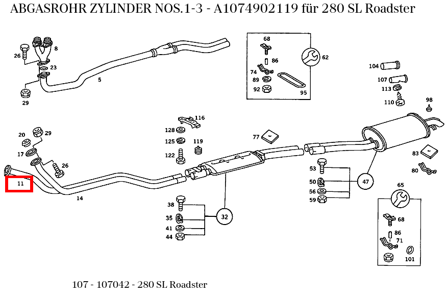 Abgasrohr ZYLINDER NOS.1-3 280 SL Roadster 107