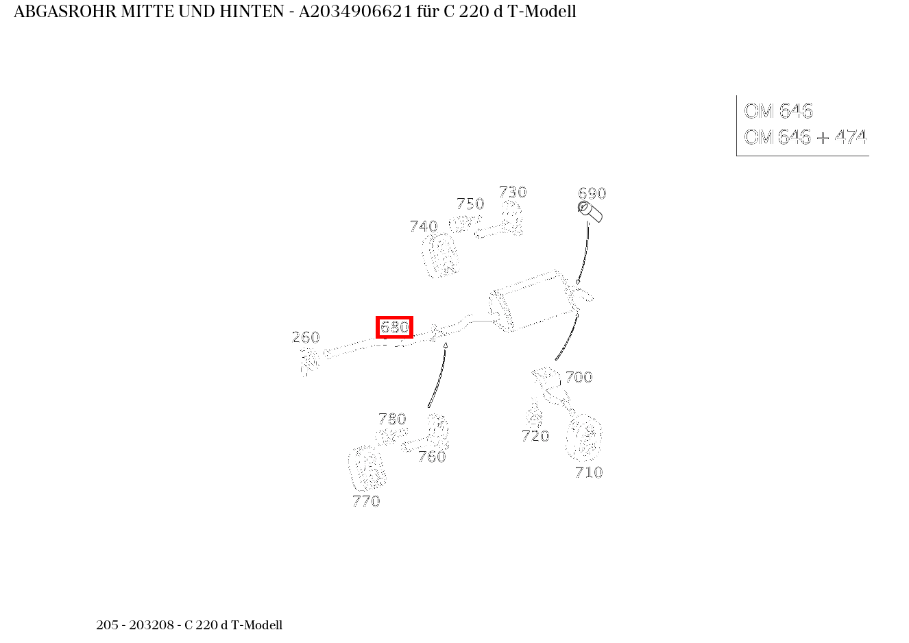 Abgasrohr MITTE UND HINTEN C 220 d T-Modell 205