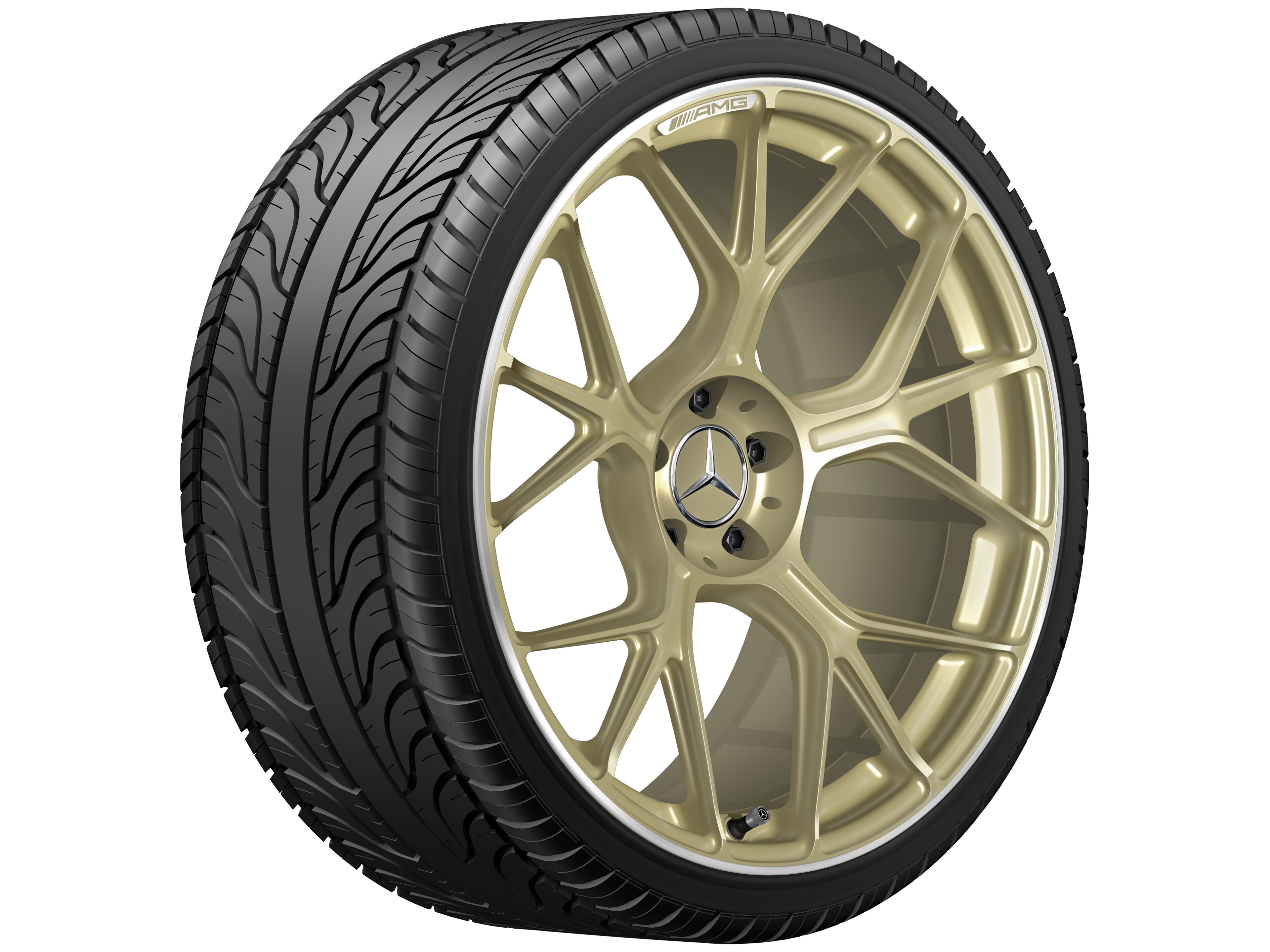 AMG Schmiederad Kreuzspeichen-Design, 21 Zoll, 10,5 J x 21 ET 42, goldfarben