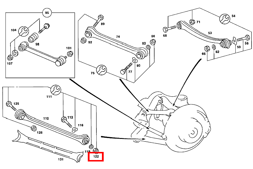 Sechskantmutter SCHUBSTREBE AN RADTRAEGER; M10 190 (105 PS) 201