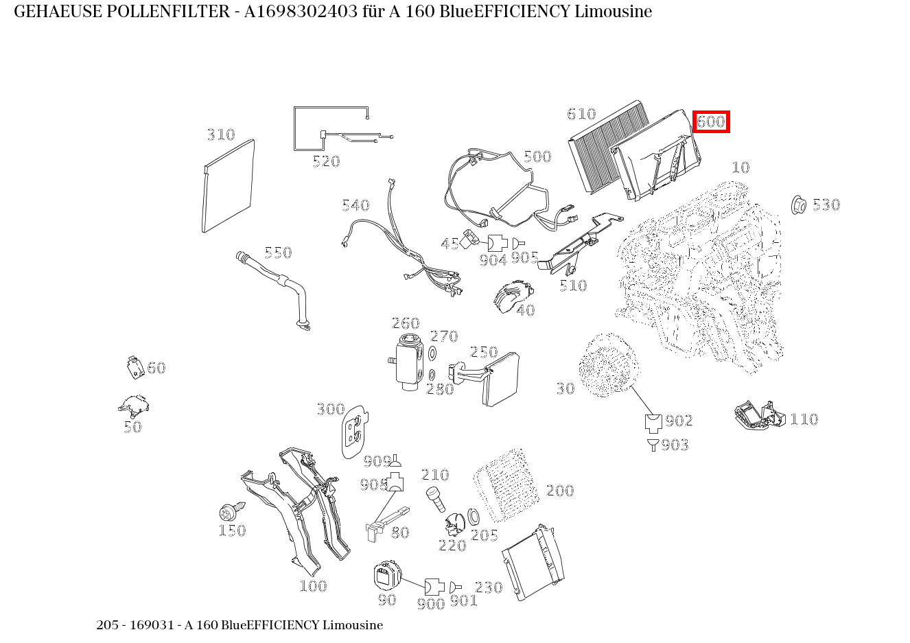 Gehäuse POLLENFILTER A 160 BlueEFFICIENCY Limousine 205