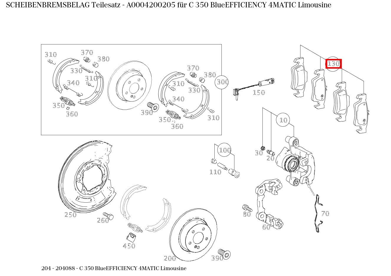 Scheibenbremsbelag Teilesatz C 350 BlueEFFICIENCY 4MATIC Limousine 204