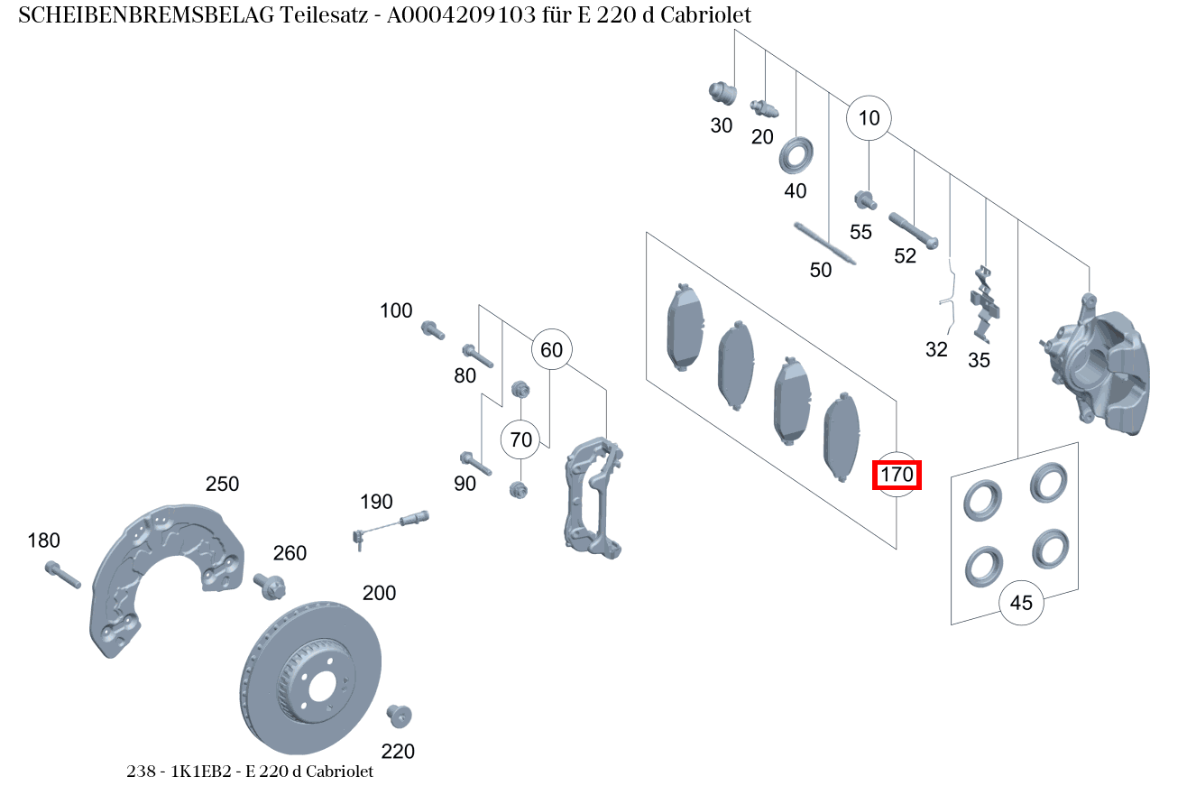 Scheibenbremsbelag Teilesatz E 220 d Cabriolet 238