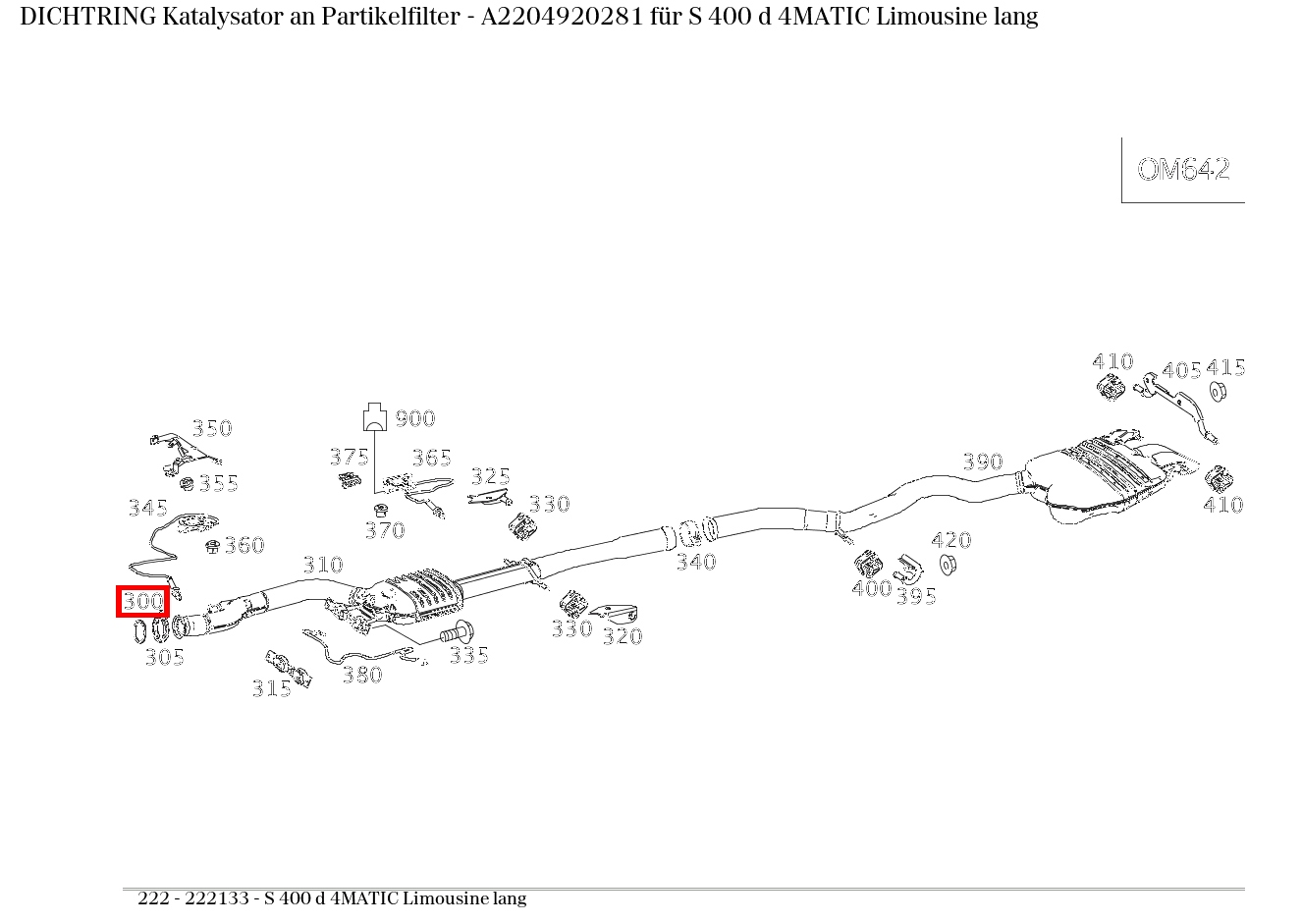 Dichtring Katalysator an Partikelfilter S 400 d 4MATIC Limousine lang 222