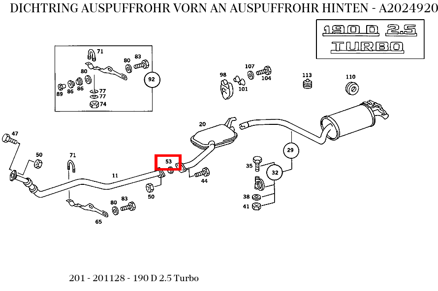 Dichtring AUSPUFFROHR VORN AN AUSPUFFROHR HINTEN 190 D 2.5 Turbo 201