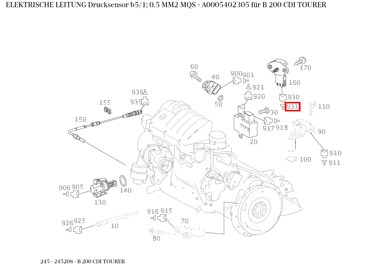 Elektrische Leitung Drucksensor b5/1; 0.5 MM2 MQS B 200 CDI TOURER 245 Elektrische Leitung Drucksensor b5/1; 0.5 MM2 MQS B 200 CDI TOURER 245