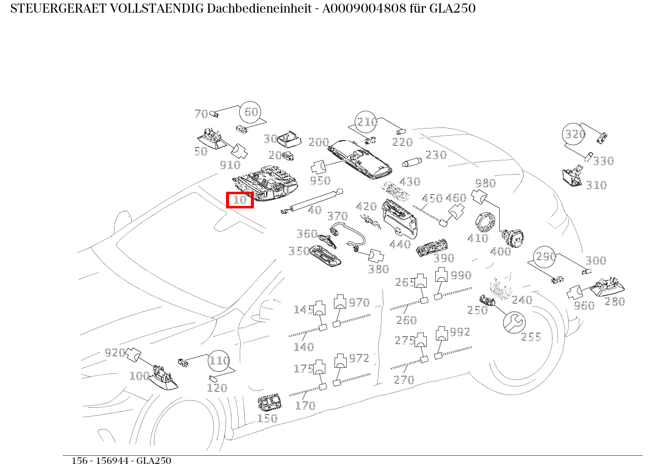 Steuergerät vollständig Dachbedieneinheit GLA250 156 Steuergerät vollständig Dachbedieneinheit GLA250 156