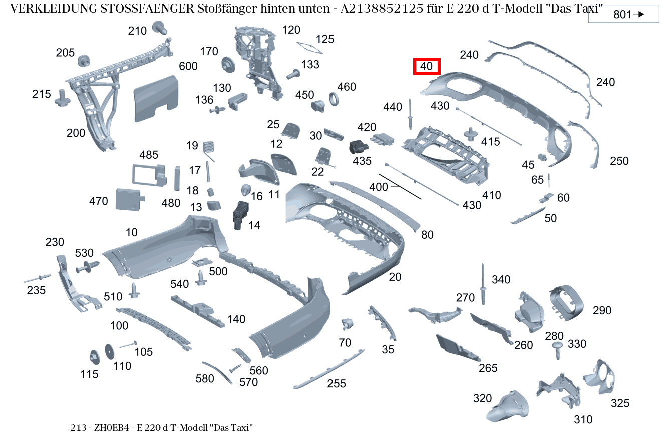 Verkleidung Stossfänger Stoßfänger hinten unten E 220 d T-Modell "Das Taxi" 213 Verkleidung Stossfänger Stoßfänger hinten unten E 220 d T-Modell "Das Taxi" 213