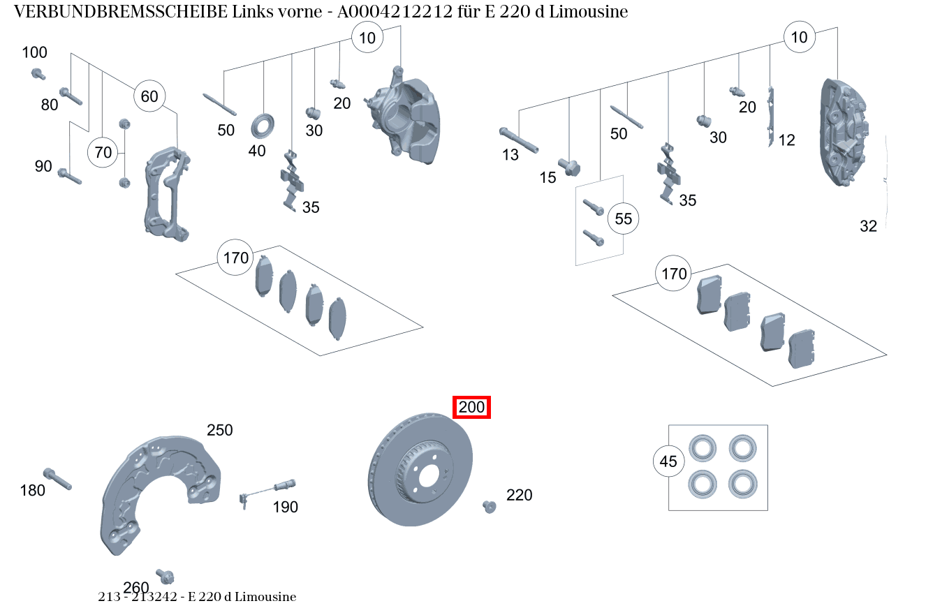Verbundbremsscheibe Links vorne E 220 d Limousine 213