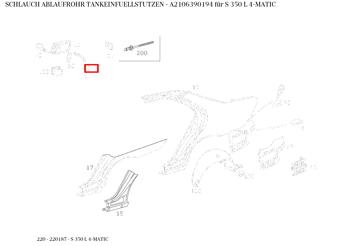Schlauch ABLAUFROHR TANKEINFUELLSTUTZEN S 350 L 4-MATIC 220