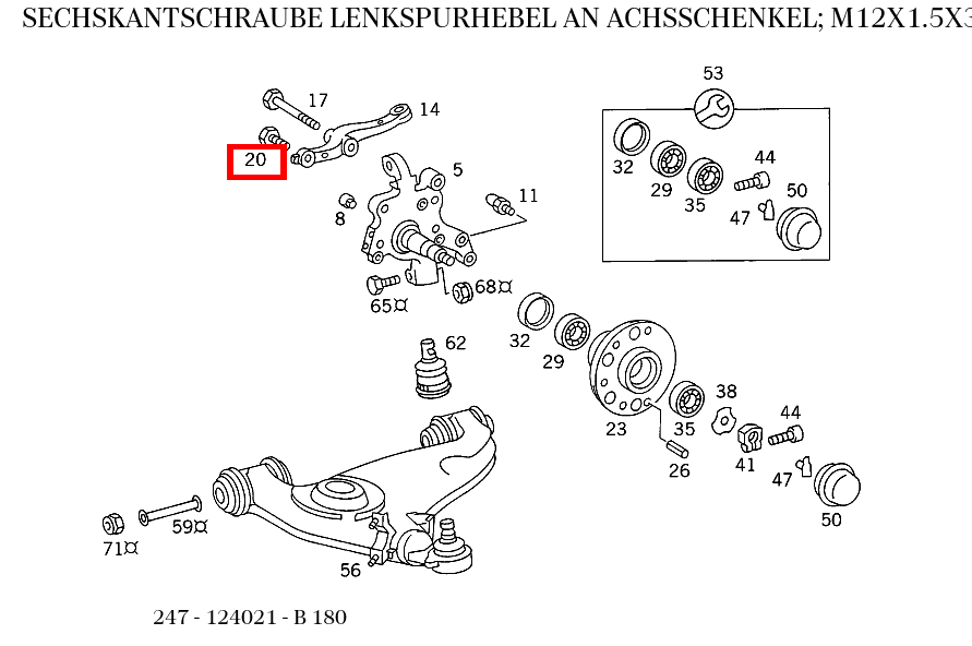 Sechskantschraube LENKSPURHEBEL AN ACHSSCHENKEL; M12X1.5X35 B 180 247