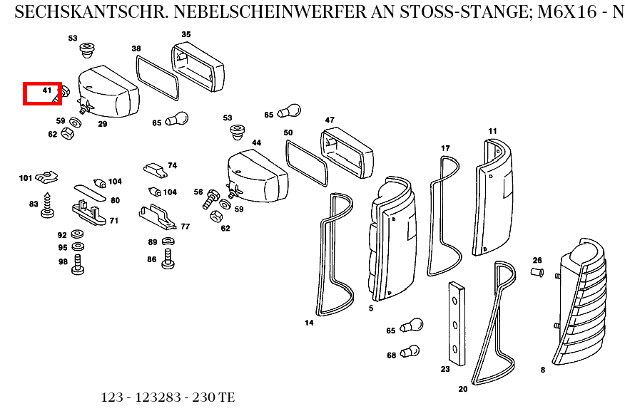 Sechskantschraube NEBELSCHEINWERFER AN STOSS-STANGE; M6X16 230 TE 123 Sechskantschraube NEBELSCHEINWERFER AN STOSS-STANGE; M6X16 230 TE 123