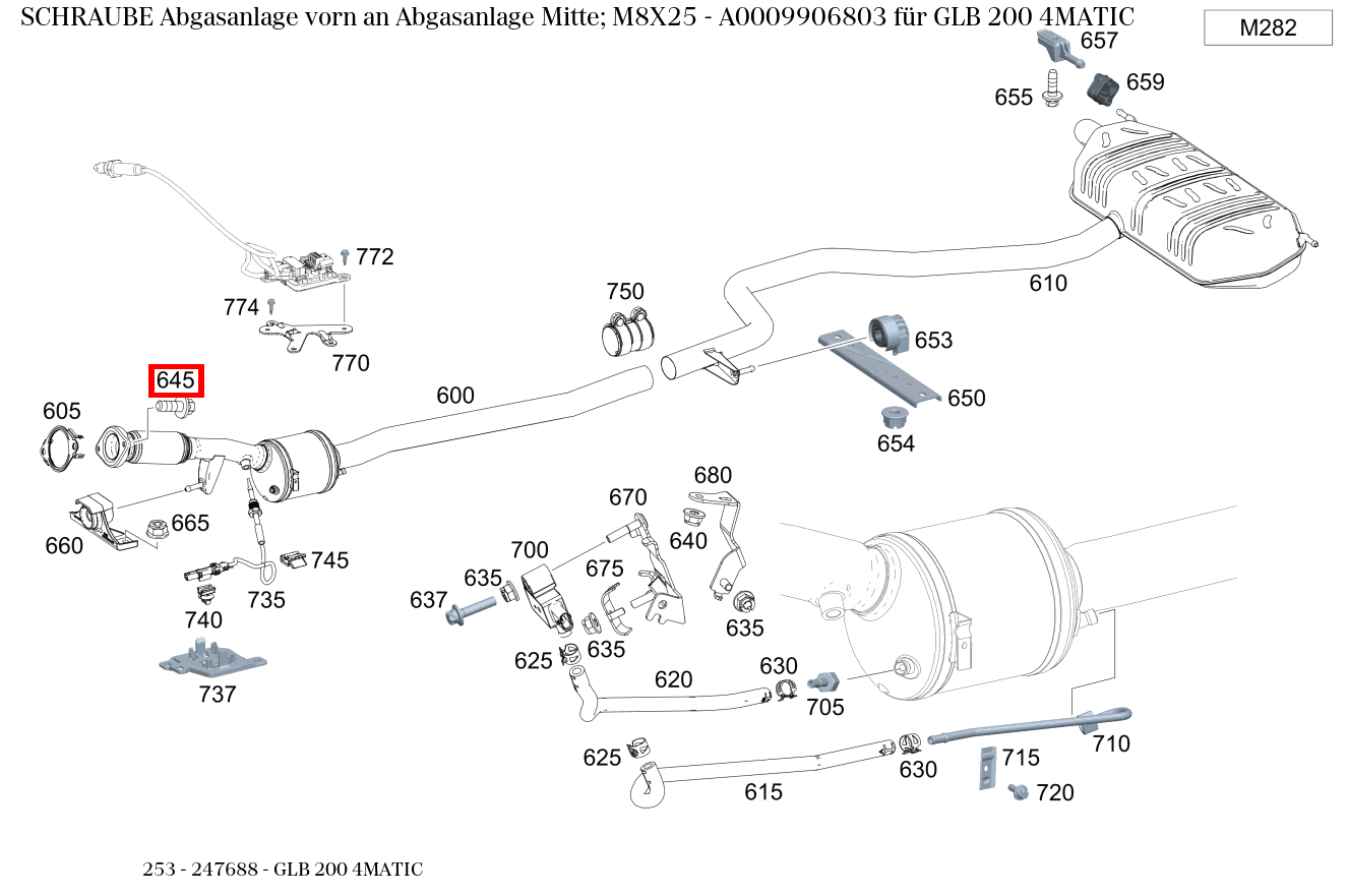 Schraube Abgasanlage vorn an Abgasanlage Mitte; M8X25 GLB 200 4MATIC 253