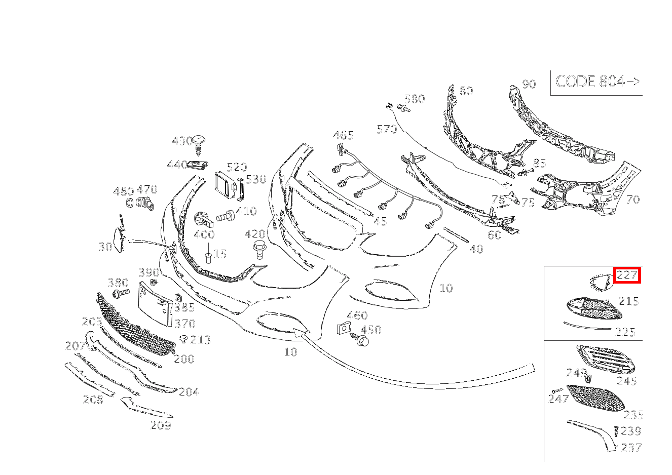 ABDECKUNG STOSSF.BEREICH GITTER RECHTS E 200 Limousine 213 ABDECKUNG STOSSF.BEREICH GITTER RECHTS E 200 Limousine 213