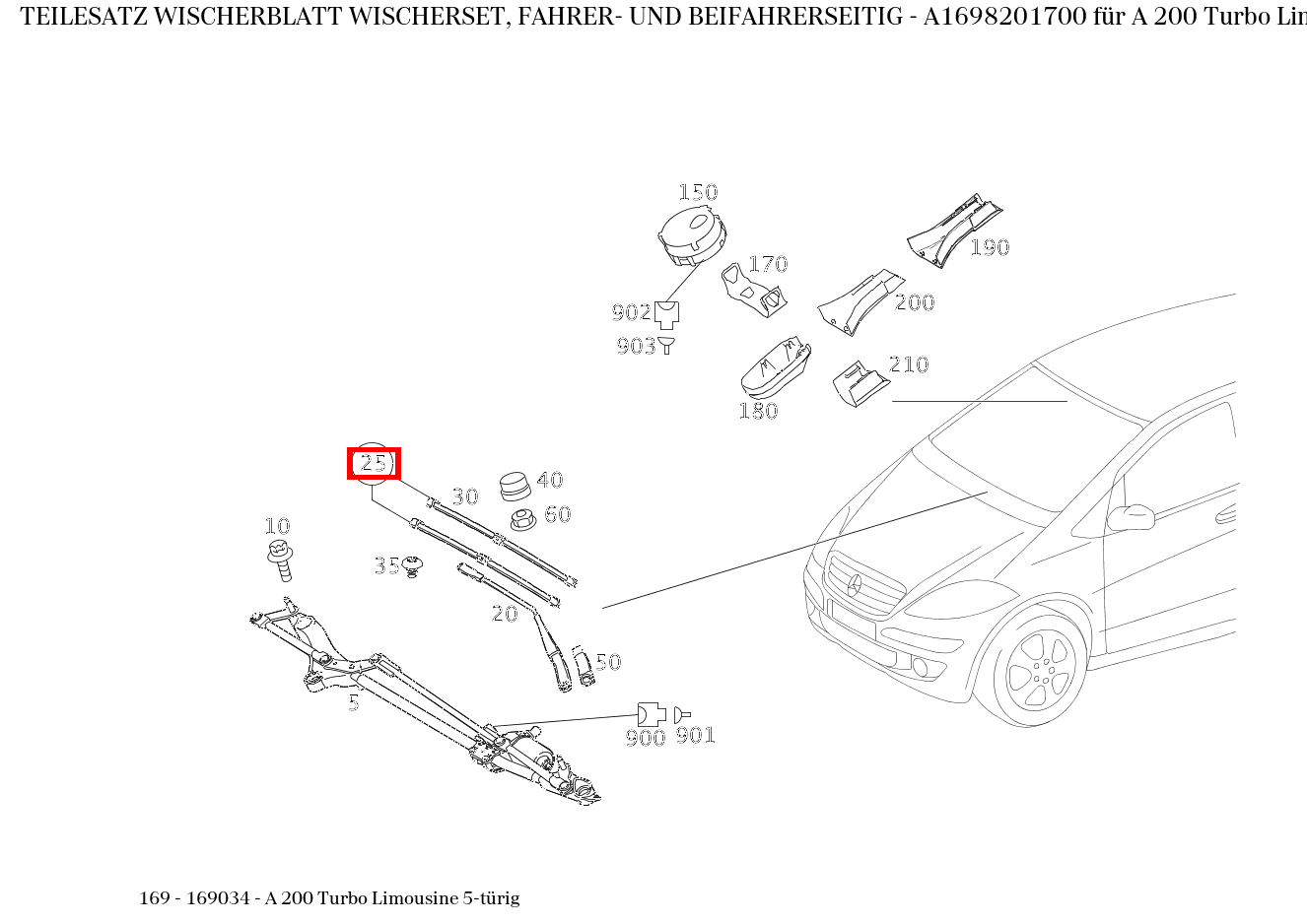 Teilesatz Wischerblatt WISCHERSET, FAHRER- UND BEIFAHRERSEITIG A 200 Turbo Limousine 5-türig 169 Teilesatz Wischerblatt WISCHERSET, FAHRER- UND BEIFAHRERSEITIG A 200 Turbo Limousine 5-türig 169