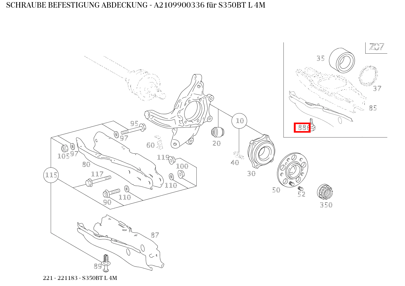 Schraube BEFESTIGUNG ABDECKUNG S350BT L 4M 221 Schraube BEFESTIGUNG ABDECKUNG S350BT L 4M 221
