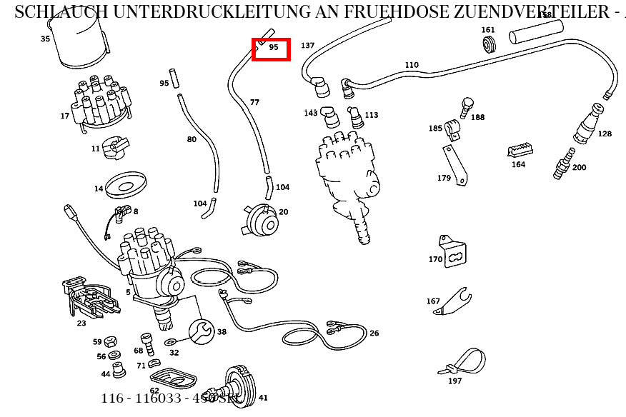 Schlauch UNTERDRUCKLEITUNG AN FRUEHDOSE ZUENDVERTEILER 450 SEL 116