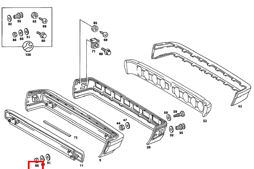 Sechskantmutter STOSSFAENGER HINTEN AN QUERTRAEGER HECKMITTELSTUECK; M8 190 D 2.5 Turbo 201