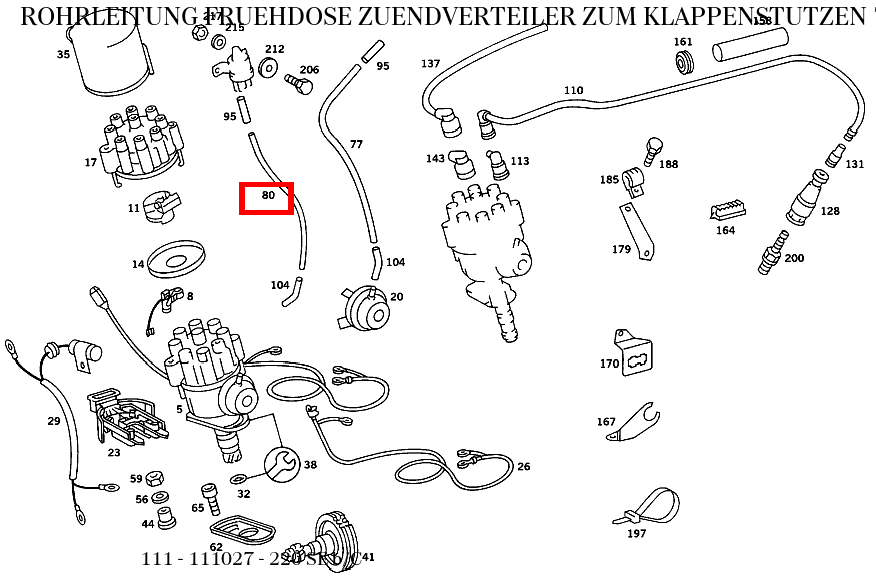 Rohrleitung FRUEHDOSE ZUENDVERTEILER ZUM KLAPPENSTUTZEN 750 MM; 4X1mm 220 SE b/C 111 Rohrleitung FRUEHDOSE ZUENDVERTEILER ZUM KLAPPENSTUTZEN 750 MM; 4X1mm 220 SE b/C 111