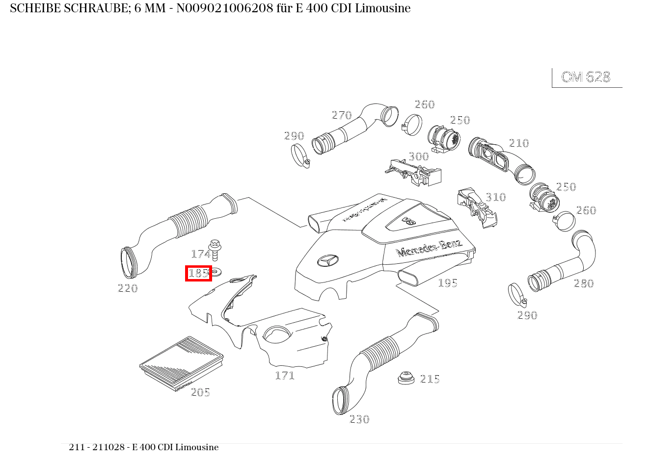 Scheibe SCHRAUBE; 6 MM E 400 CDI Limousine 211
