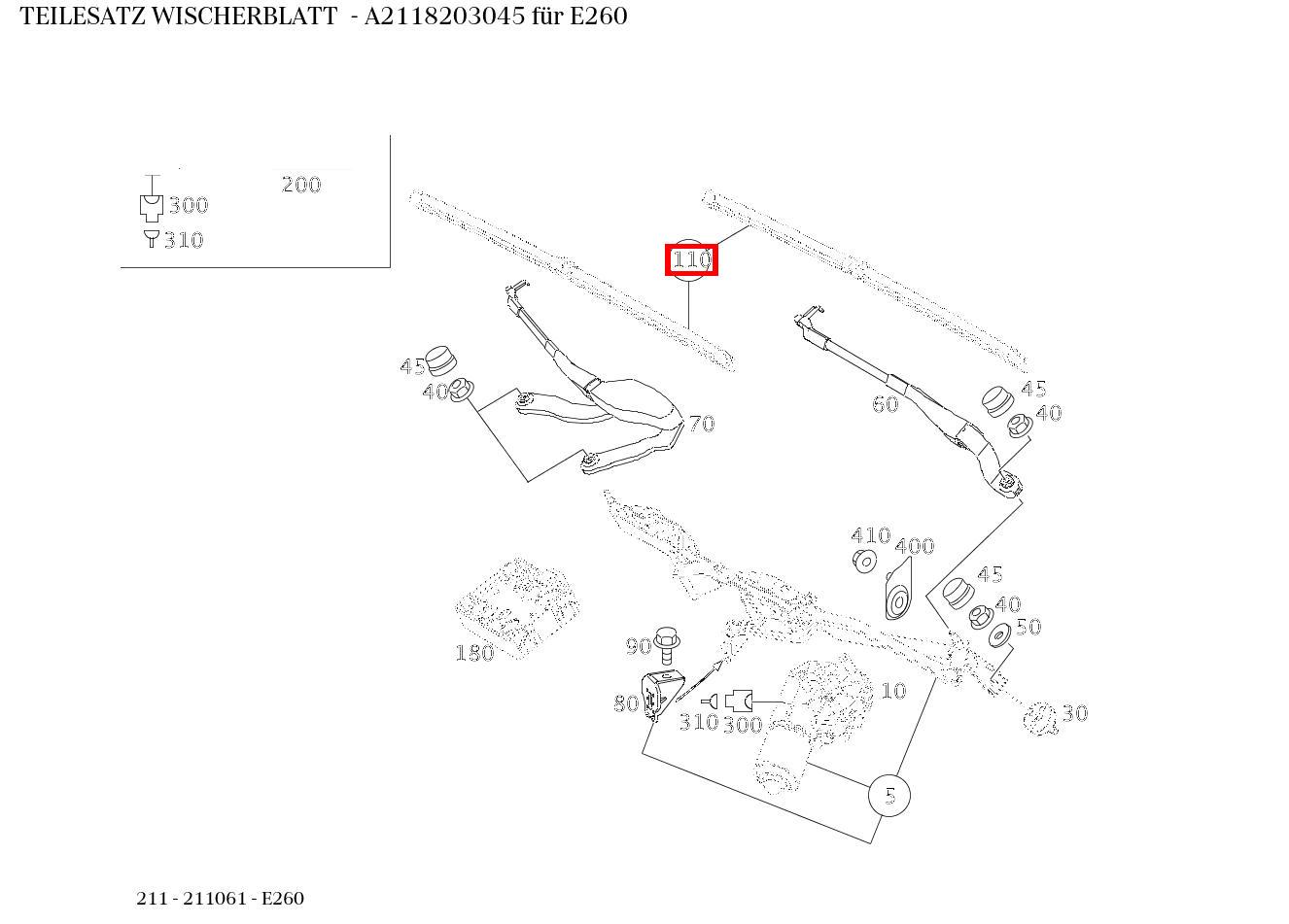 Teilesatz Wischerblatt E260 211 Teilesatz Wischerblatt E260 211