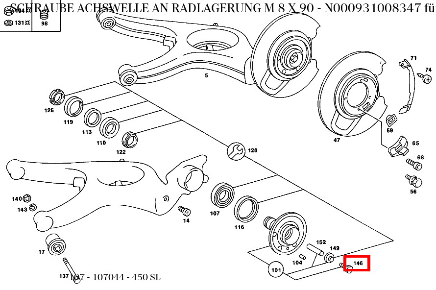 Schraube ACHSWELLE AN RADLAGERUNG M 8 X 90 450 SL 107