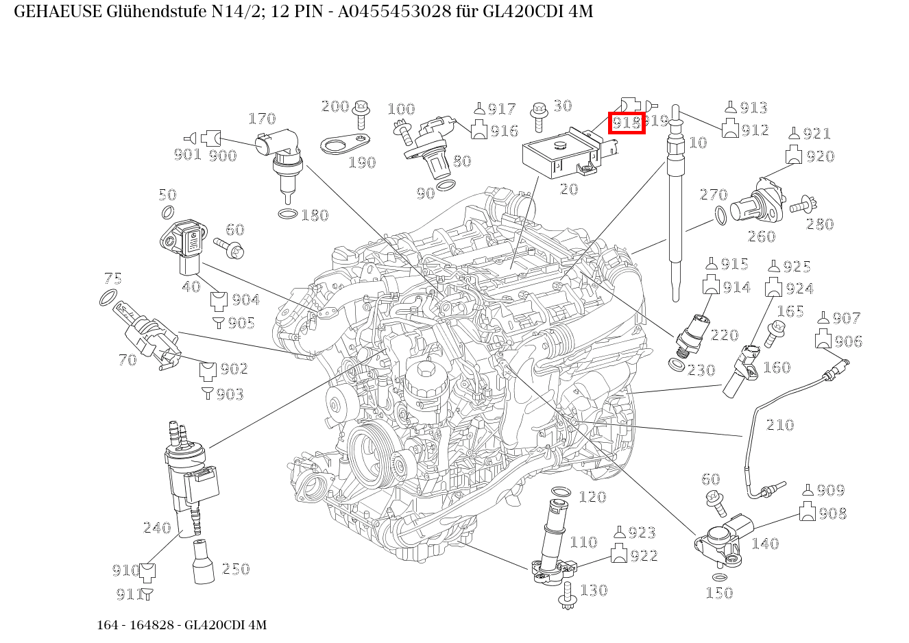 Gehäuse Glühendstufe N14/2; 12 PIN GL420CDI 4M 164