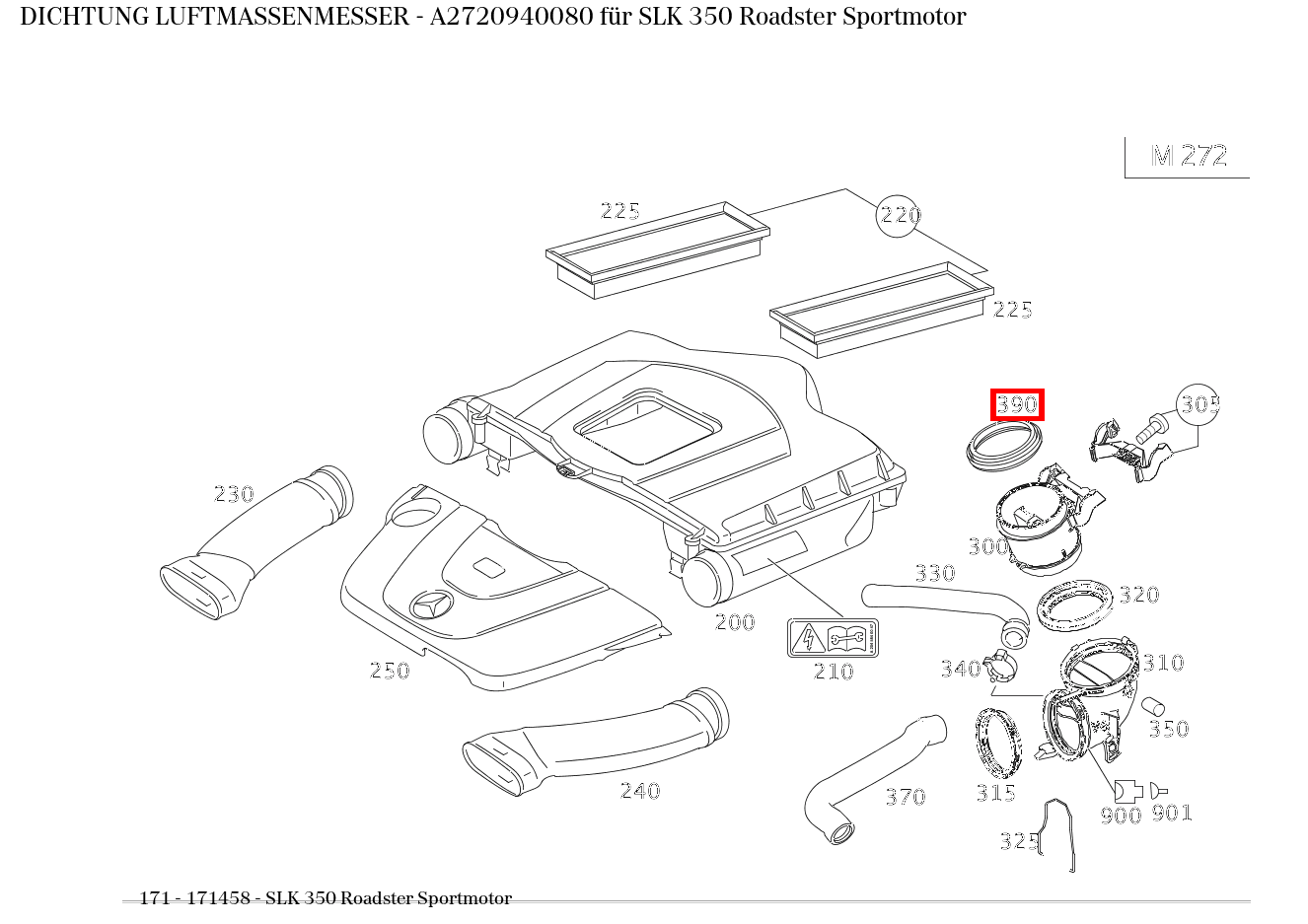 ABDICHTUNG LUFTMASSENMESSER SLK 350 Roadster Sportmotor 171